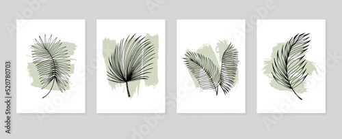 Tropical leaves Abstract Hand Painted Illustrations for Wall Decoration, Postcard, Social Media Banner, Brochure Cover Design Background. Modern Abstract Painting Artwork. Vector Pattern