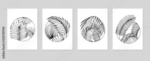 Tropical leaves Abstract Hand Painted Illustrations for Wall Decoration, Postcard, Social Media Banner, Brochure Cover Design Background. Modern Abstract Painting Artwork. Vector Pattern