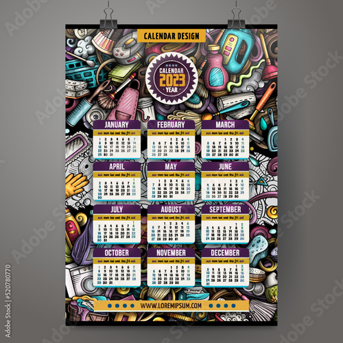 Cartoon colorful doodles Cleaning 2023 year calendar