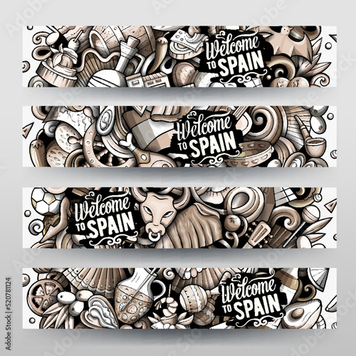 Cartoon cute vector doodles Spain banners