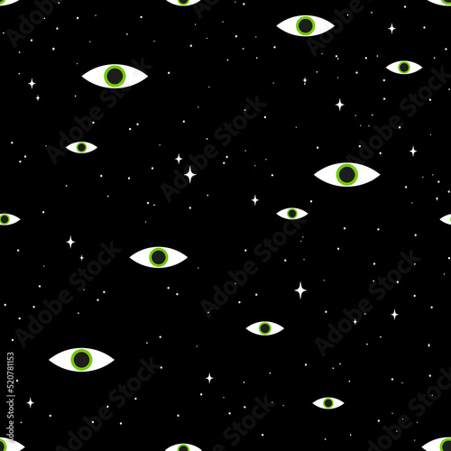 Seamless pattern with eyes. Surreal psychedelic vector illustration. Trippy background. Trendy texture for print, textille, fabric, packaging.