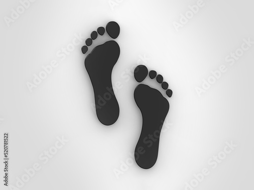 footprint of a man on a white background. black trail. the concept of moving forward. 3d rendering. 3d image.
