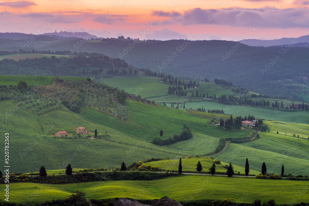 VAL D'ORCIA, TUSCANY, ITALY - MAY 17 : Sunset in Val d'Orcia, Tuscany on May 17, 2013