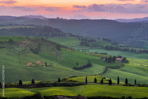 VAL D ORCIA  TUSCANY  ITALY - MAY 17   Sunset in Val d Orcia  Tuscany on May 17  2013