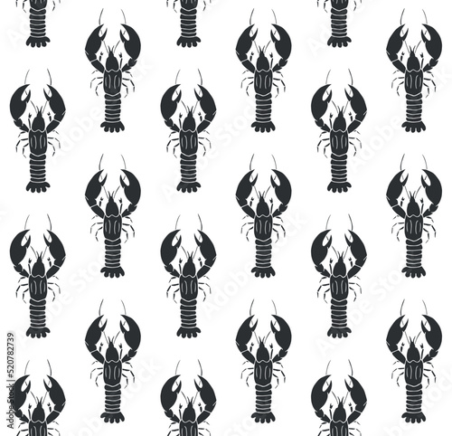 Vector seamless pattern of hand drawn doodle sketch black lobster isolated on white background © Sweta