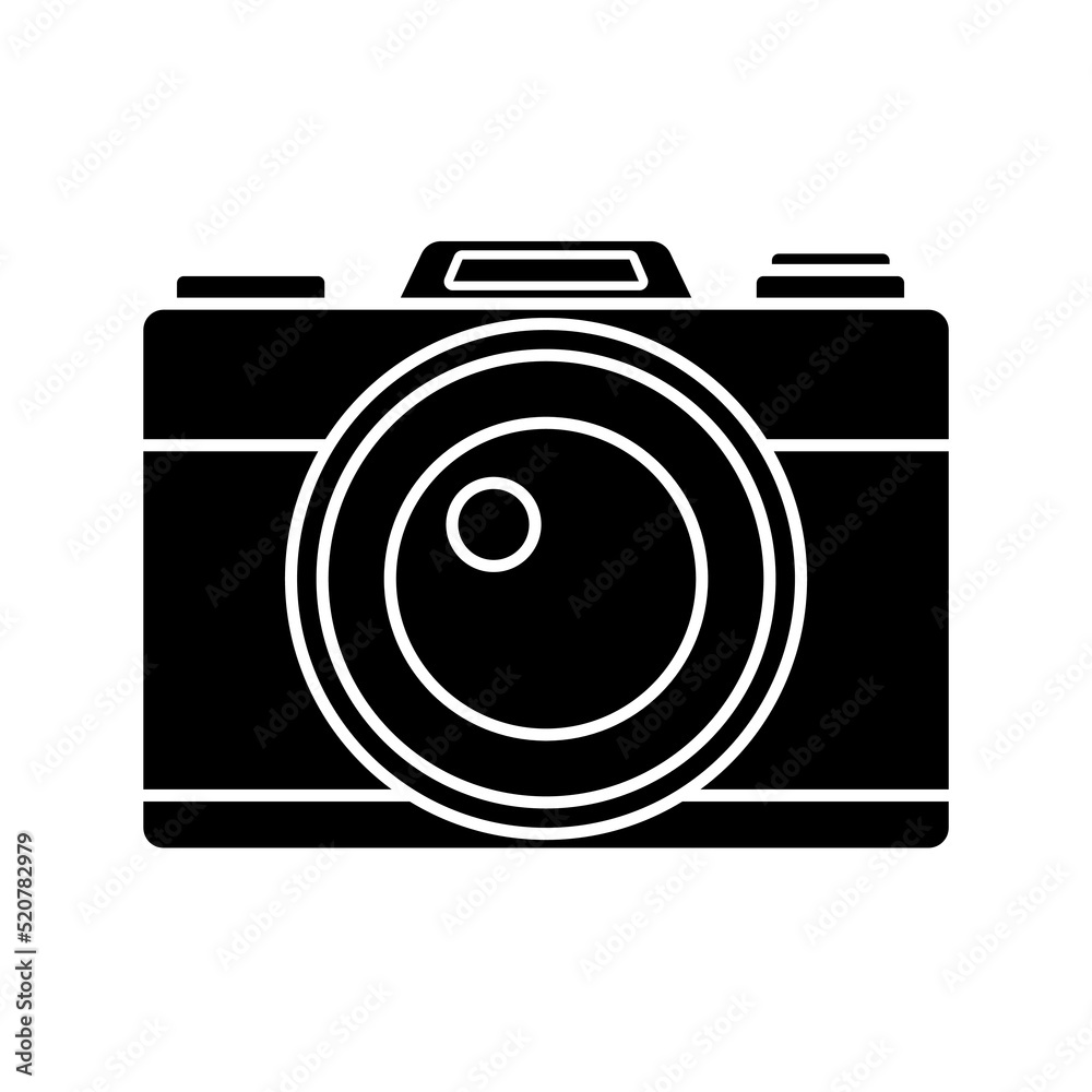 Vector flat black photo camera icon isolated on white background Vector flat black photo camera icon isolated on white background