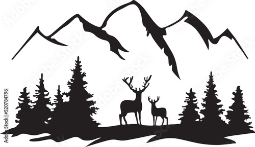 Fotografiet Mountain Design laser cut svg dxf files wall sticker engraving decal silhouette