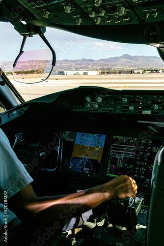airliner cockpit at takeoff