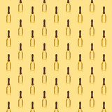 Seamless pattern of golden wine bottles with a brown top on golden background.