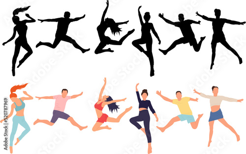 silhouette people jumping on white background isolated  vector