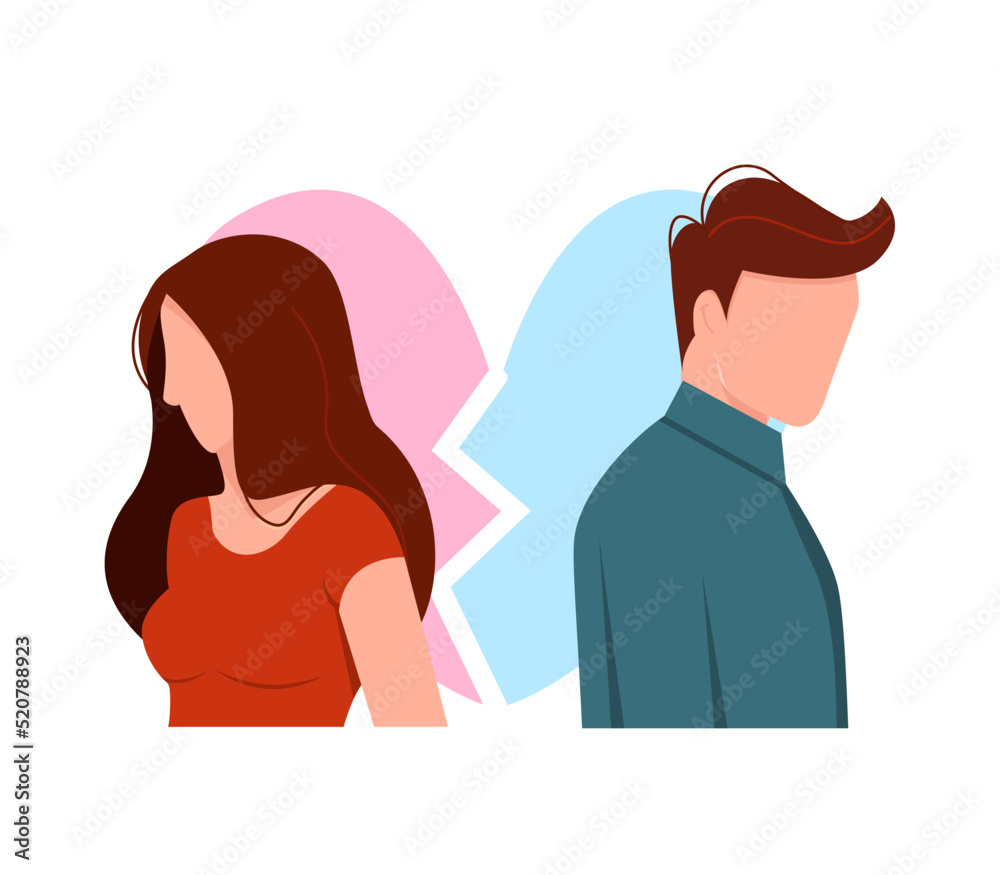 Conflicts between husband and wife. Man and woman in a quarrel. Relationship problems. Depression and anxiety. Divorce. Vector cartoon characters illustration. Conflicts between husband and wife. Man and woman in a quarrel. Relationship problems. Depression and anxiety. Divorce. Vector cartoon characters illustration.