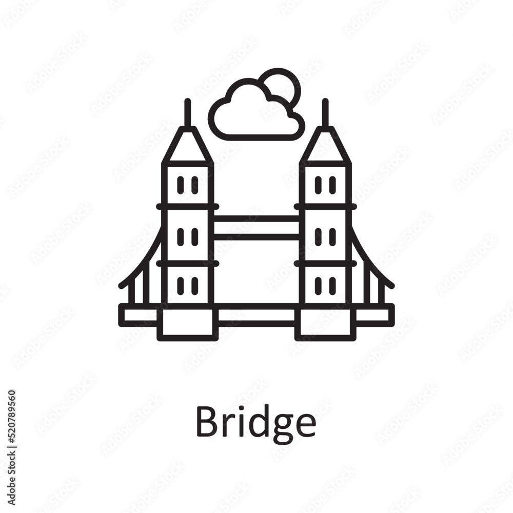 Bridge vector outline Icon Design illustration. Miscellaneous Symbol on White background EPS 10 File