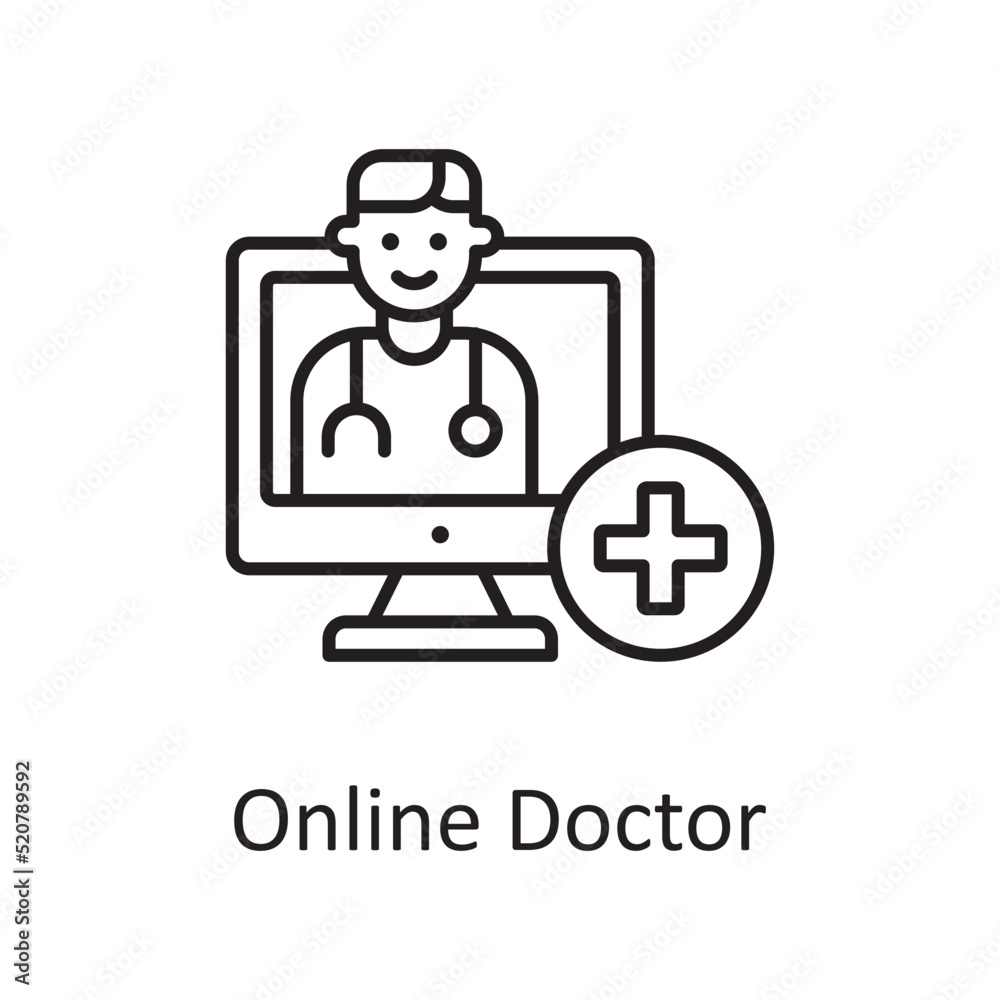 Online Doctor vector outline Icon Design illustration. Miscellaneous Symbol on White background EPS 10 File