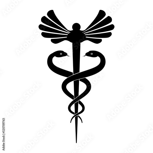 Caduceus, staff of Hermes icon isolated on white background. Symbol of commerce and negotiation. Vector illustration