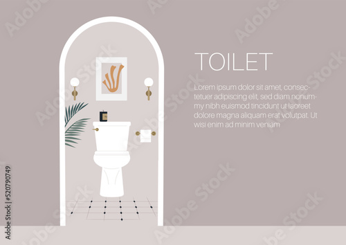 A toilet room viewed through the hall doorway, no people
