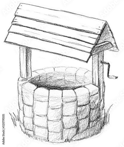 Hand pencil drawn well. Fantasy map creator.