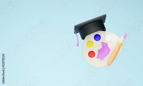 Back to school education background. degree cap. Artist. 3D render