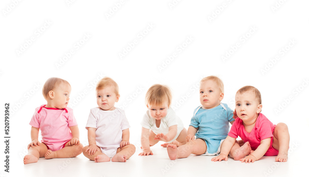 Five babies isolated isolated on white background Five babies isolated isolated on white background