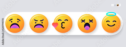 Round emoticons set. Yellow Emoji faces emoticon smile, digital smiley expression emotion feelings, chat cartoon emotes. Vector illustration icons © karnografff