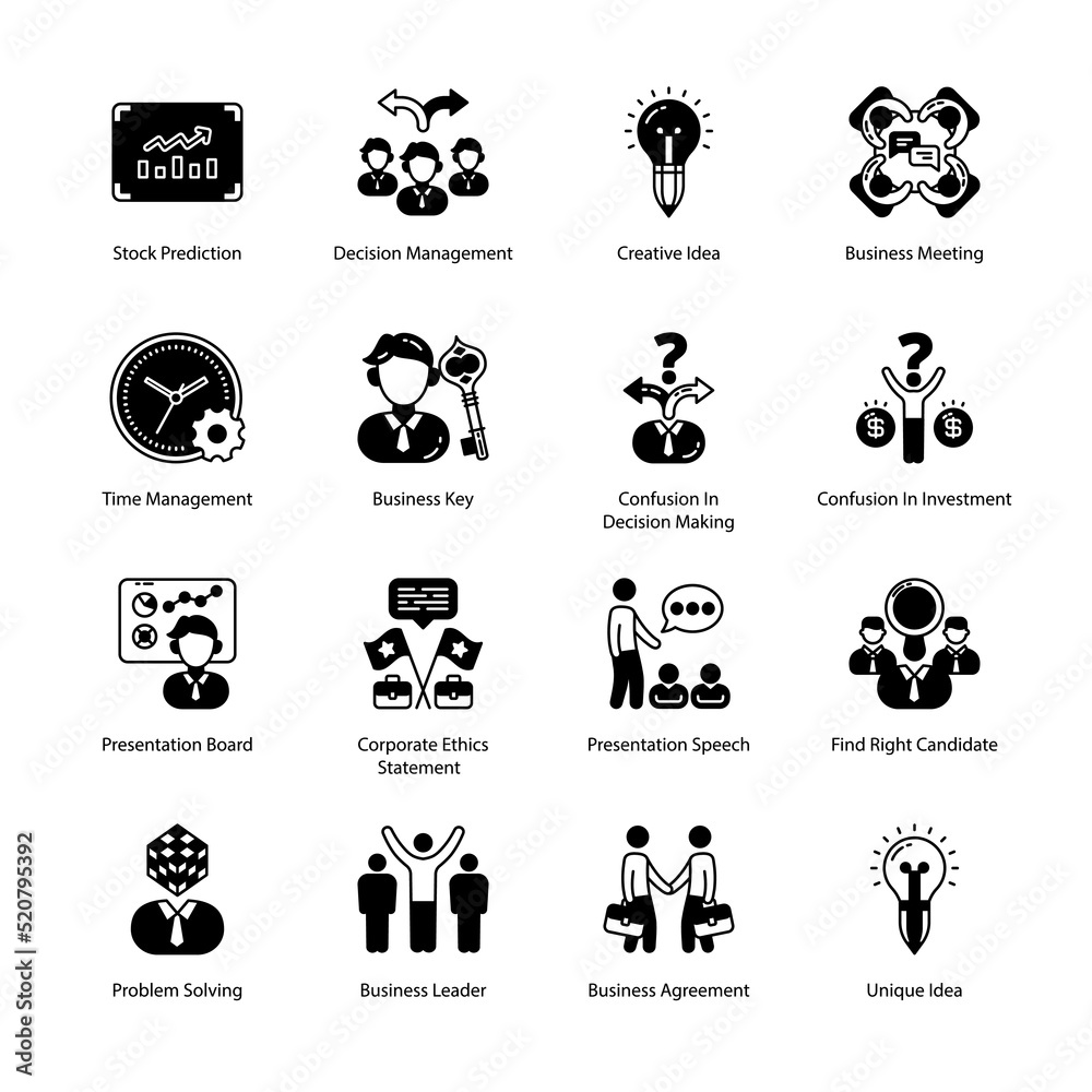 Business And Managment Glyph Icons - Solid, Vectors