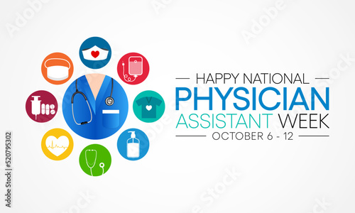 National Physician assistant week is observed every year from October 6 to 12, The role of the PA is to practice medicine under the direction and supervision of a licensed physician. Vector art