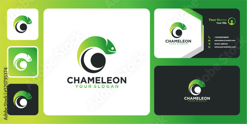 chameleon logo design with green and business card