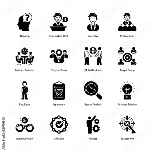 Business And Managment Glyph Icons - Solid, Vectors