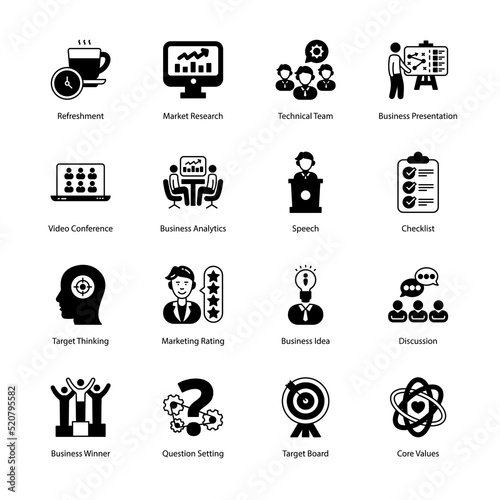 Business And Managment Glyph Icons - Solid, Vectors