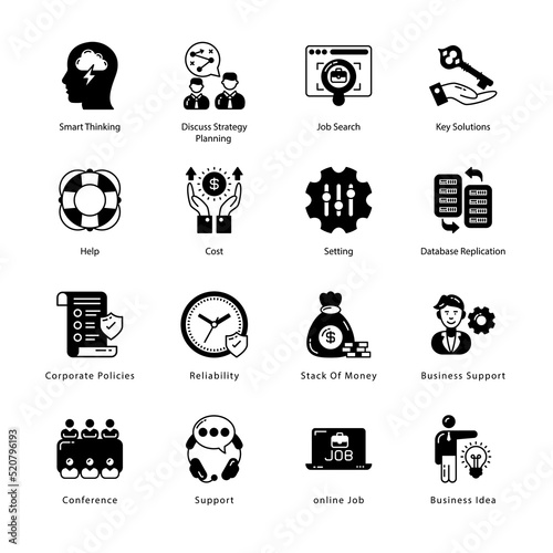 Business And Managment Glyph Icons - Solid, Vectors