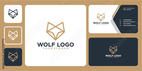 wolf logo design with line art and business card
