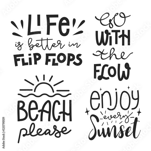 Valokuvatapetti Beach themed set with hand drawn lettering compositions