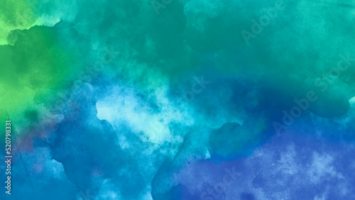 background with clouds. old vintage blue green background with distressed texture and grunge design with black border. Cosmic neon polar lights watercolor background. © Aquarium