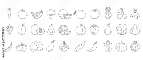 Set of food icons.Fruit and vegetable icons