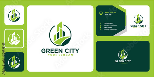 city logo design with green and business card