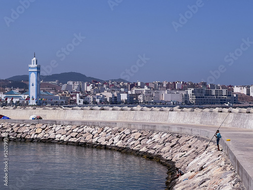 View of Mohamed VI mosque from marina port in Fnideq photo