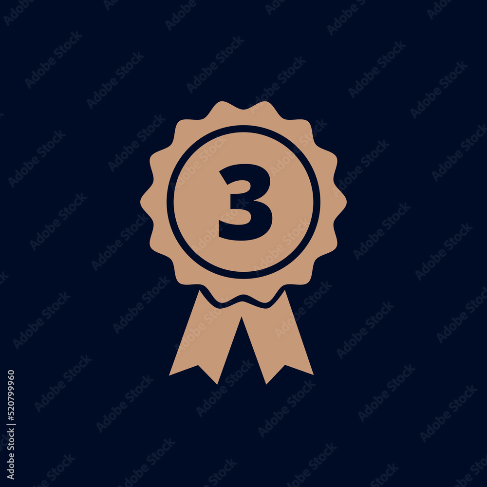 Bronze medal vector flat icon with number 3, third place medal vector illustration. Bronze medal vector flat icon with number 3, third place medal vector illustration.