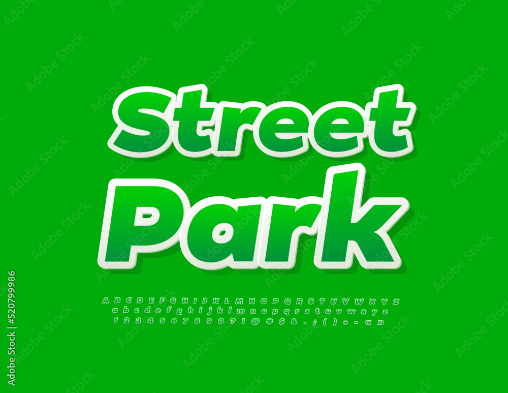 Vector eco emblem Street Park. Creative Font. Modern Alphabet Letters, Numbers and Symbols set Vector eco emblem Street Park. Creative Font. Modern Alphabet Letters, Numbers and Symbols set