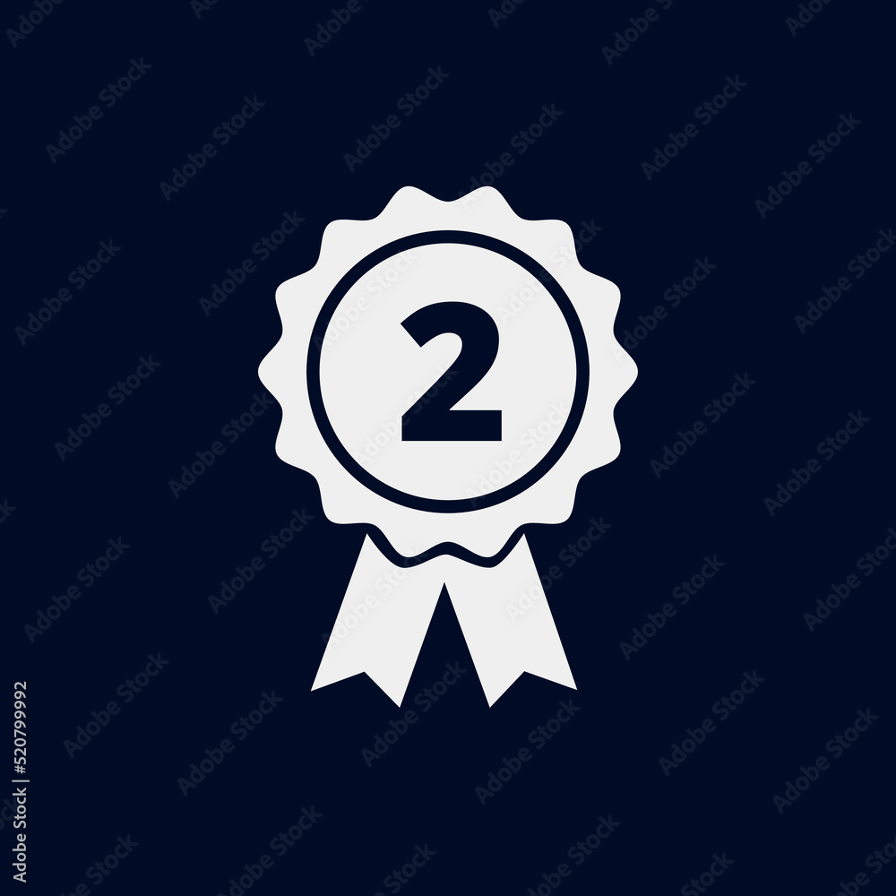 Silver medal vector flat icon with number 2, second place medal vector illustration. Silver medal vector flat icon with number 2, second place medal vector illustration.