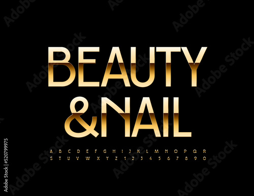 Vector elegant sign Beauty and Bail. Gold stylish Font. Luxury set of Alphabet Letters and Numbers