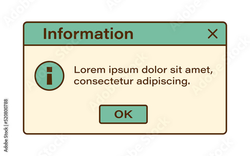 Vector retro vaporwave modal window. Vintage information dialog windows. Nostalgic UI. Retro computer interface. Information message.