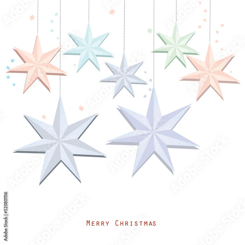 Pastel and ice design paper stars lights Merry Christmas happy new year greeting card