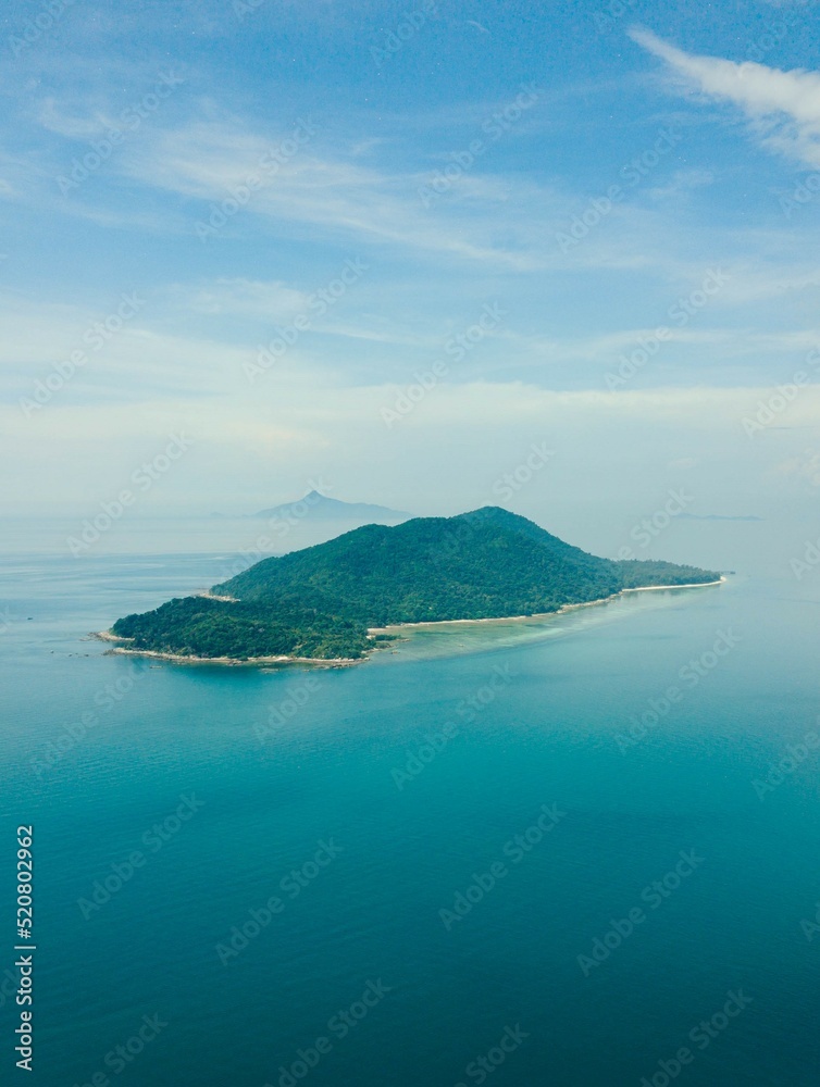 Aerial drone view of coastal scenery at Besar Island or Pulau Besar in Mersing, Johor, Malaysia Aerial drone view of coastal scenery at Besar Island or Pulau Besar in Mersing, Johor, Malaysia