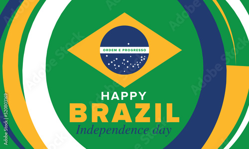 Brazil Independence Day. Happy national holiday. Freedom day. Celebrate annual in September 7. Brazil flag. Patriotic brazilian design. Poster, card, banner, template, background. Vector illustration