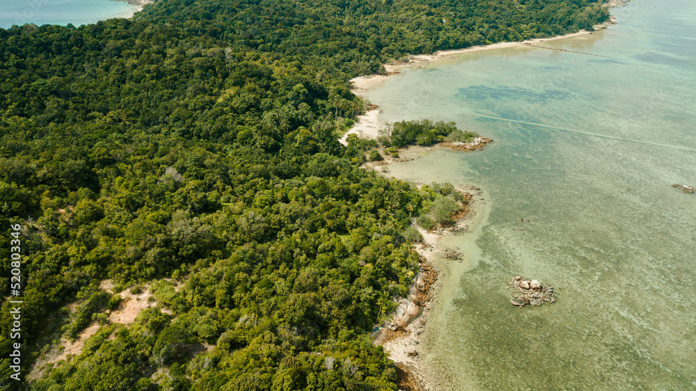 Aerial drone view of coastal scenery at Besar Island or Pulau Besar in Mersing, Johor, Malaysia Aerial drone view of coastal scenery at Besar Island or Pulau Besar in Mersing, Johor, Malaysia