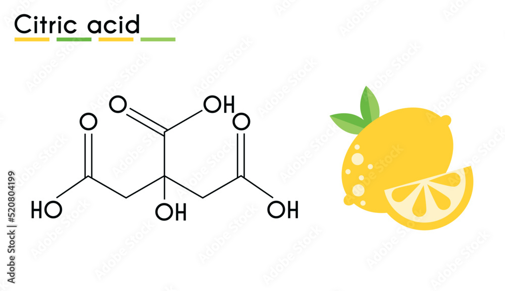 Vetor de Citric acid molecule, is found in citrus fruits, lemons and