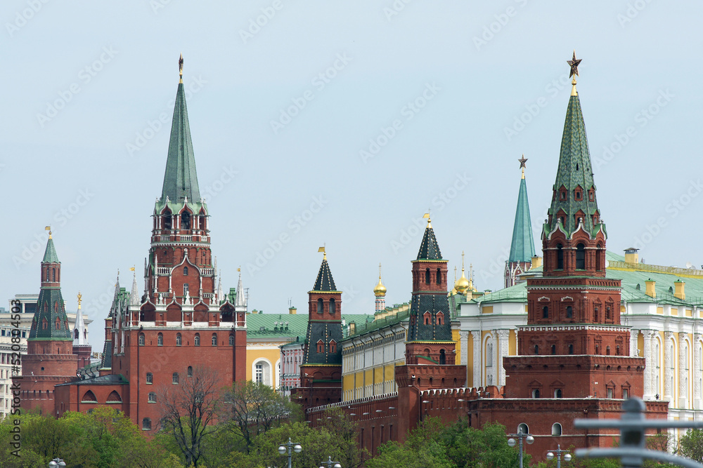 Russia. Moscow. View of the Moscow Kremlin and the Kremlin towers.