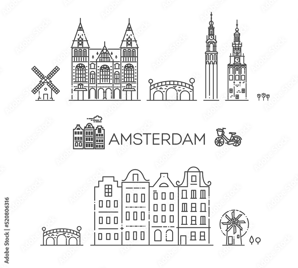 Amsterdam City Line Silhouette. Vector illustration