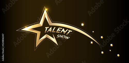 Golden talent show text in the star on a dark background. Event invitation poster. Vector illustration photo