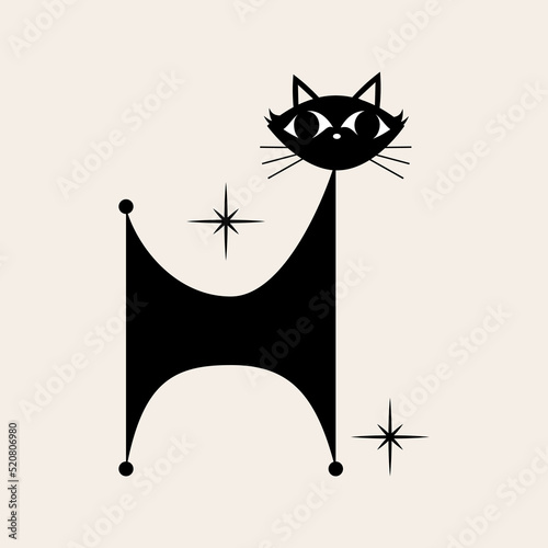 Fototapeta 1950s Mid Century Modern Atomic Black Cat and Starbursts