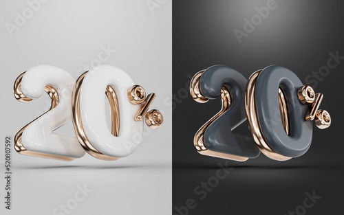 shopping offer 20 percent discount white and black two different color 3d render concept 